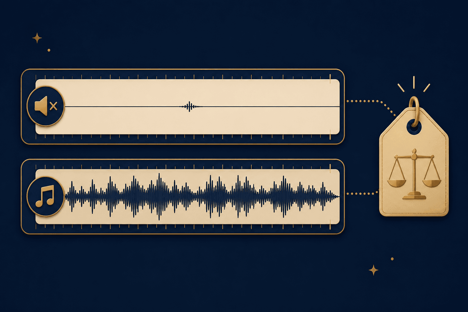 Two equal-length audio tracks where mostly silence costs the same as dense audio